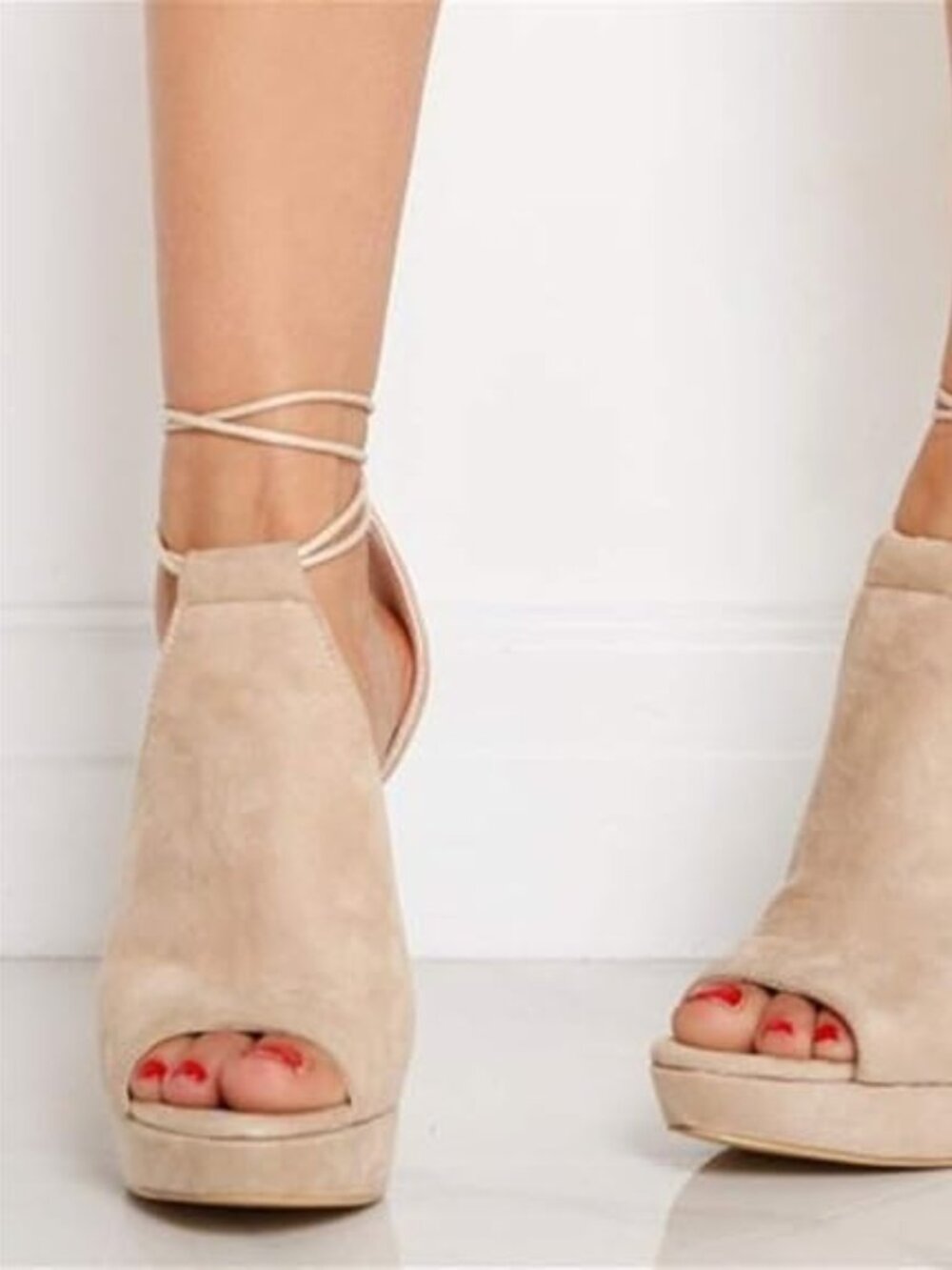 Womens Peep Toe Platform Heels Sexy Sandals Strappy Lace Up Tie Stilettos Dress